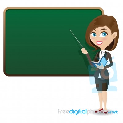 Cartoon Smart Girl Presenting With Blackboard And Book Stock Image