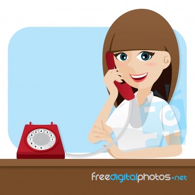 Cartoon Smart Girl Using Telephone Stock Image
