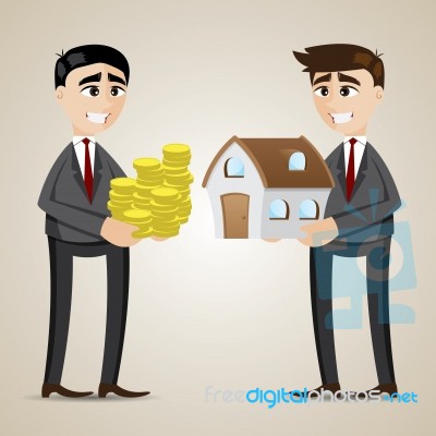 Cartoon Trading House Among Agent And Businessman Stock Image