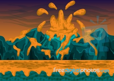 Cartoon  Volcano Background With Separated Layers For Game And Animation Stock Image