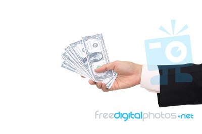 Cash In Business Man On White Background Stock Photo