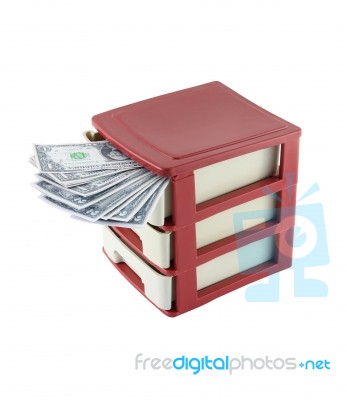 Cash In Drawers Cabinet On White Background Stock Photo
