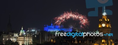 Castle In Edinburgh With Fireworks Stock Photo