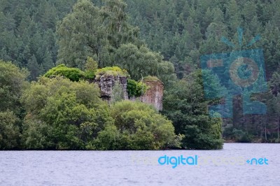 Castle In The Middle Of Loch An Eilein Near Aviemore Scotland Stock Photo