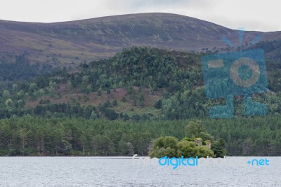 Castle In The Middle Of Loch An Eilein Near Aviemore Scotland Stock Photo