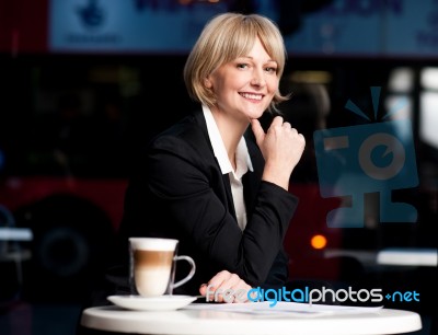 Casual Business Lady Posing In Style, Outdoors Stock Photo