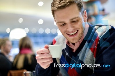 Casual Man In Cafe With Coffee Stock Photo