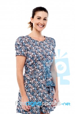 Casual Middle Aged Woman Posing Over White Stock Photo