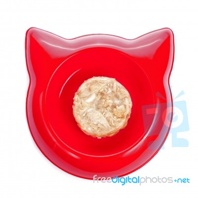 Cat Wet Food In A Red Bowl Isolated On White Stock Photo