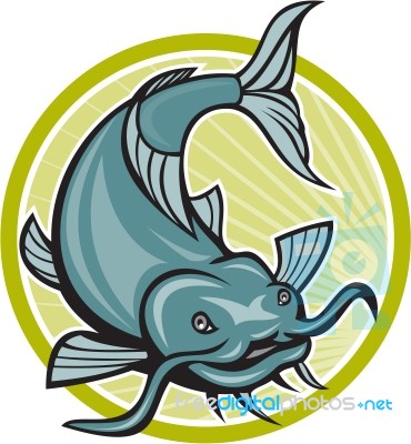Catfish Attacking Circle Cartoon Stock Image