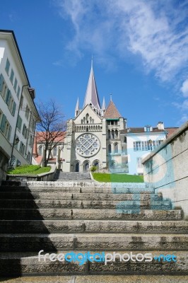 Cathedral Of Lausanne Switzerland Stock Photo