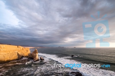 Cathedral Rock Formation, Peruvian Coastline, Rock Formations At… Stock Photo