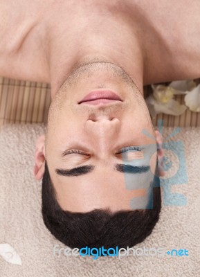 Caucasian Handsome Spa Man Ready To Take Massage Stock Photo
