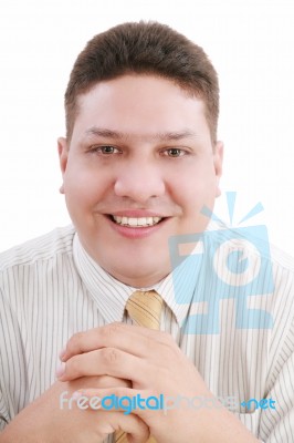 Caucasian Man With Hands Folded Stock Photo