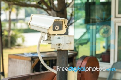 Cctv Camera In Front Of The Village, Residence Stock Photo