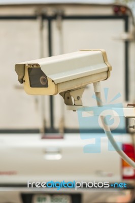 Cctv Camera In Front Of The Village, Residence Stock Photo