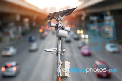 Cctv On The Road In The City Stock Photo