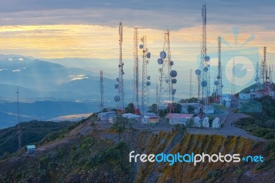 Central America, Panama, Chiriqui Province, Telecom Towers On Su… Stock Photo