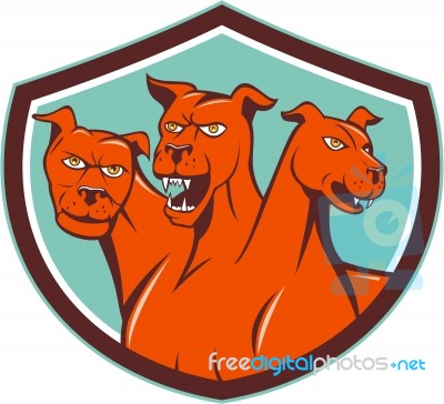 Cerberus Hellhound Multi-headed Dog Crest Cartoon Stock Image