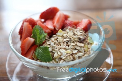 Cereal With Strawberry And Yogurt  Stock Photo