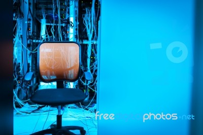 Chair In The Server Room  Stock Photo