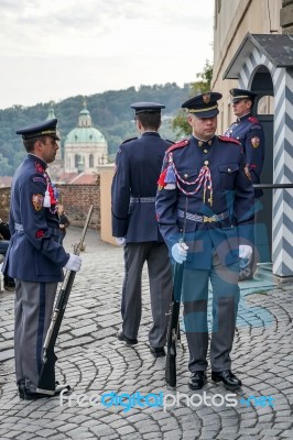 Changing The Guard At The Castle In Prague Stock Photo