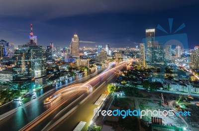 Chaophraya River And Bangkok Cityscape Stock Photo