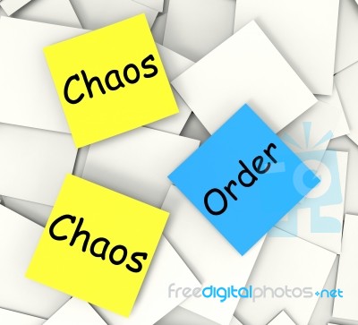 Chaos Order Post-it Notes Show Disorganized Or Ordered Stock Image