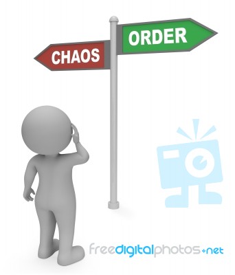 Chaos Order Sign Shows Confusion And Mayhem 3d Rendering Stock Image