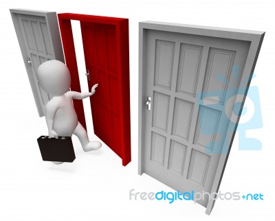 Character Doors Shows Business Person And Path 3d Rendering Stock Image