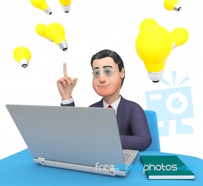 Character Laptop Means World Wide Web And Business 3d Rendering Stock Image