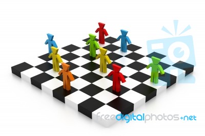 Character People On Chessboard Stock Image
