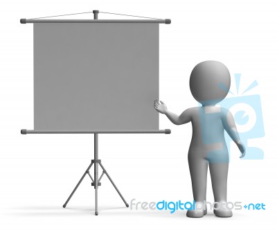 Character With Blank Signboard Allows Message Or Advertising Stock Image