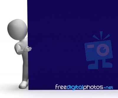 Character With Blank Signboard Allows Message Or Information Stock Image