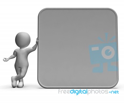 Character With Signboard Allows Message Or Presentation Stock Image