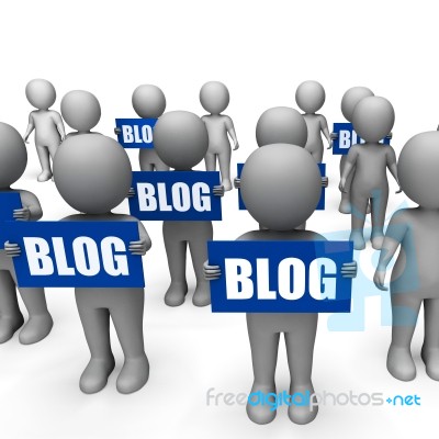 Characters Holding Blog Signs Mean Social Media And Blogging Stock Image