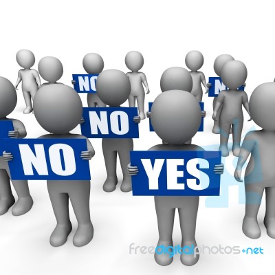 Characters Holding No Yes Signs Show Indecision Or Confusion Stock Image