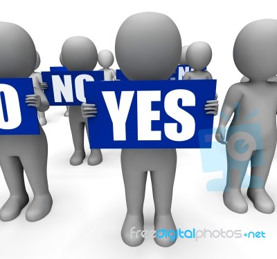 Characters Holding No Yes Signs Show Uncertain Or Confused Stock Image