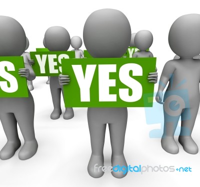 Characters Holding Yes Signs Mean Agreement And Confirmation Stock Image