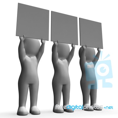 Characters With Three Blank Boards Allow Message Or Text Stock Image