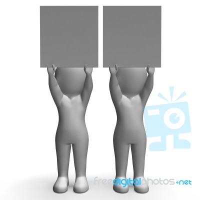 Characters With Two Blank Boards Allow Message Or Text Stock Image