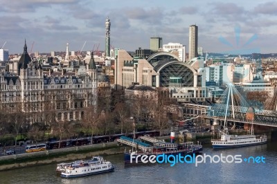 Charing Cross Staion And Hungerford Bridge Stock Photo