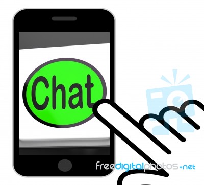 Chat Button Displays Talking Typing Or Texting Stock Image