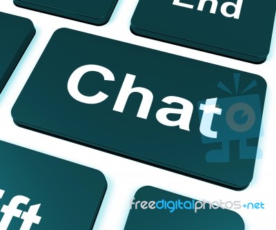 Chat Key Shows Talking Typing Or Texting Stock Image