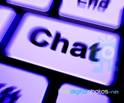 Chat Keyboard Shows Talking Typing Or Texting Stock Image