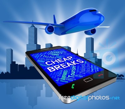 Cheap Breaks Means Low Cost And Aeroplane 3d Rendering Stock Image