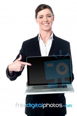 Check Out The Latest Laptop In The Market ! Stock Photo