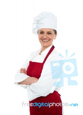 Cheerful Confident Female Chef Stock Photo