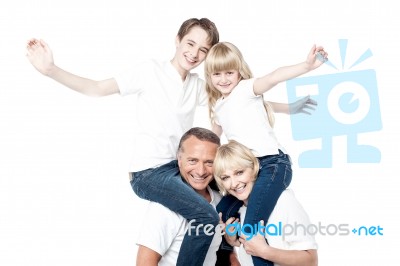 Cheerful Family Over White Background Stock Photo Cheerful Family Over White Background Stock Photo