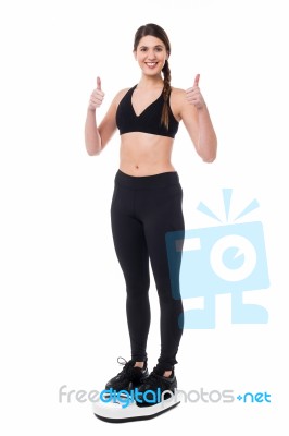 Cheerful Girl Excited With Results As She Lost Weight Stock Photo